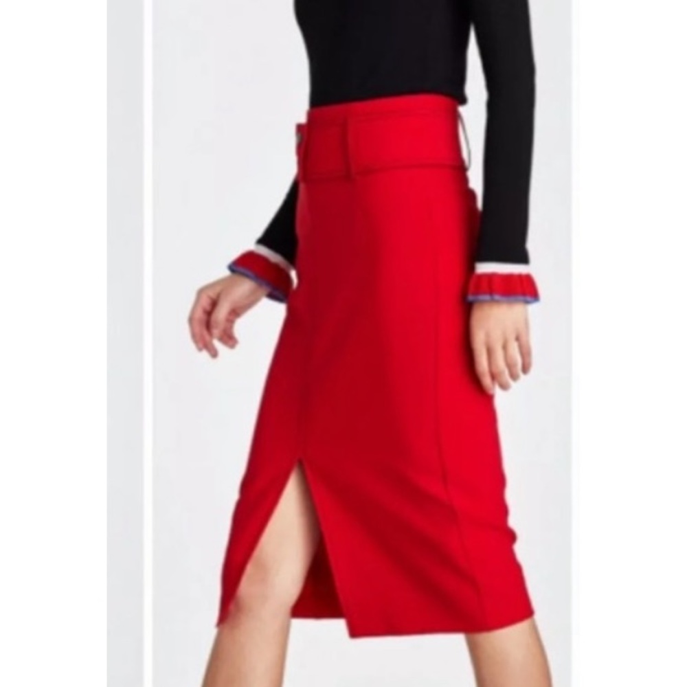 ZARA TOPSTITCHED PENCIL SKIRT - Picture 3 of 9